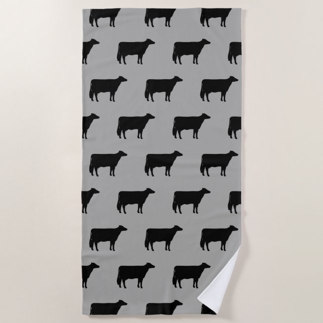 Serviette De Plage Motif de silhouettes de vache du Holstein gris et (Devant)