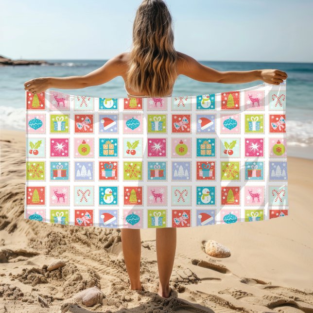 Serviette De Plage Motif de timbres de Noël (Créateur téléchargé)