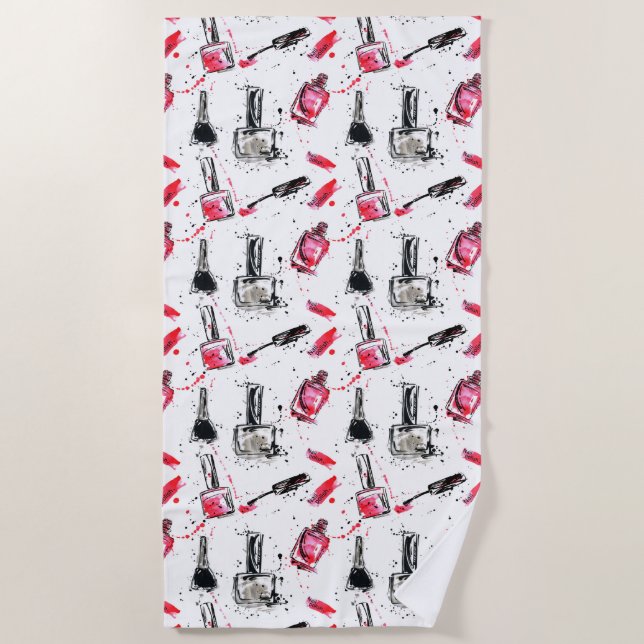 Serviette De Plage Motif de vernis à ongles d'aquarelle (Devant)