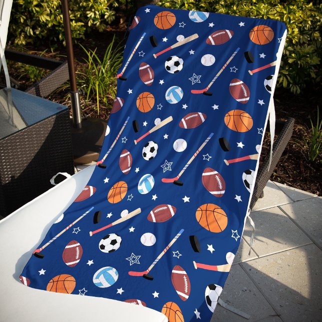 Serviette De Plage Motif d'équipement sportif pour enfants en bleu (Créateur téléchargé)