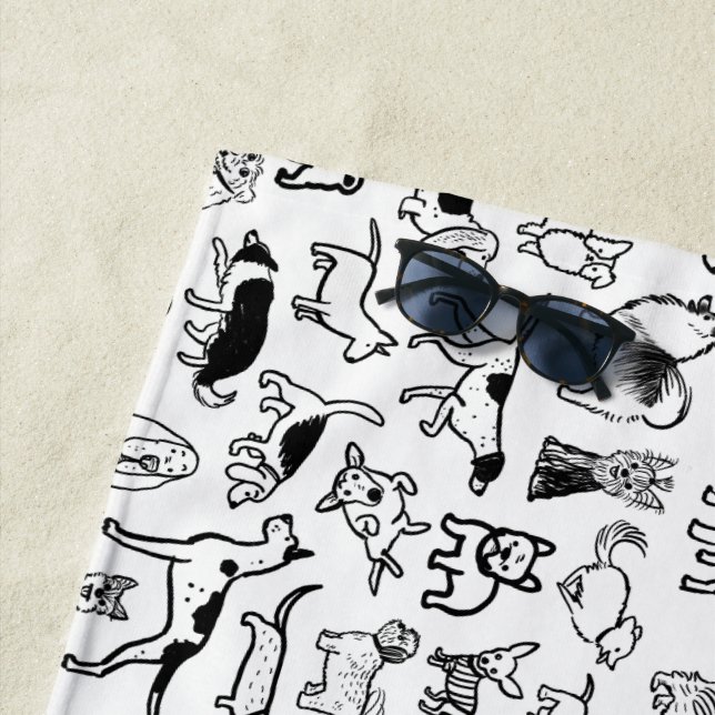 Serviette De Plage Motif des chiens noirs et blancs| Cute Canine Love (En situation)