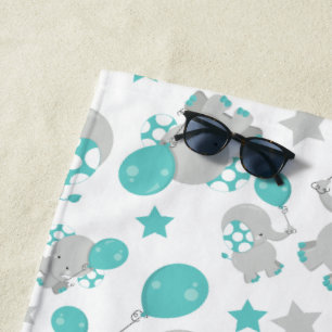 Serviette De Plage Motif Des Eléphants, Eléphants Mignons - Gris Bleu