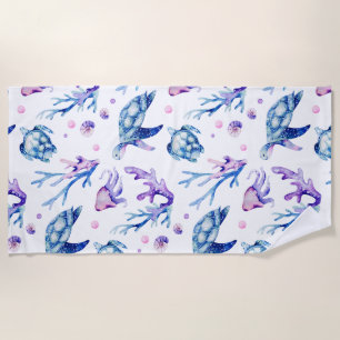 Serviette De Plage Motif des tortues marines et des coraux