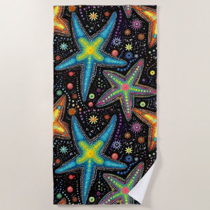 Serviette De Plage Motif d'étoiles de mer noir et moderne