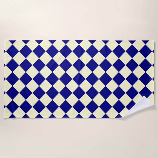 Serviette De Plage Motif diamant jaune Checker bleu (Devant)