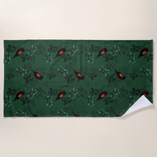 Serviette De Plage Motif d'oiseau-noir à ailes rouges