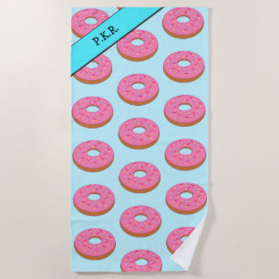 Serviette De Plage Motif Donut Bague Rose - Ajouter Votre Nom / Initi