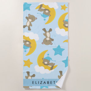 Serviette De Plage Motif D'Ours, Nounours, Étoiles, Votre Nom