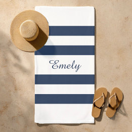 Serviette De Plage Motif élégant moderne de rayures bleues et blanche