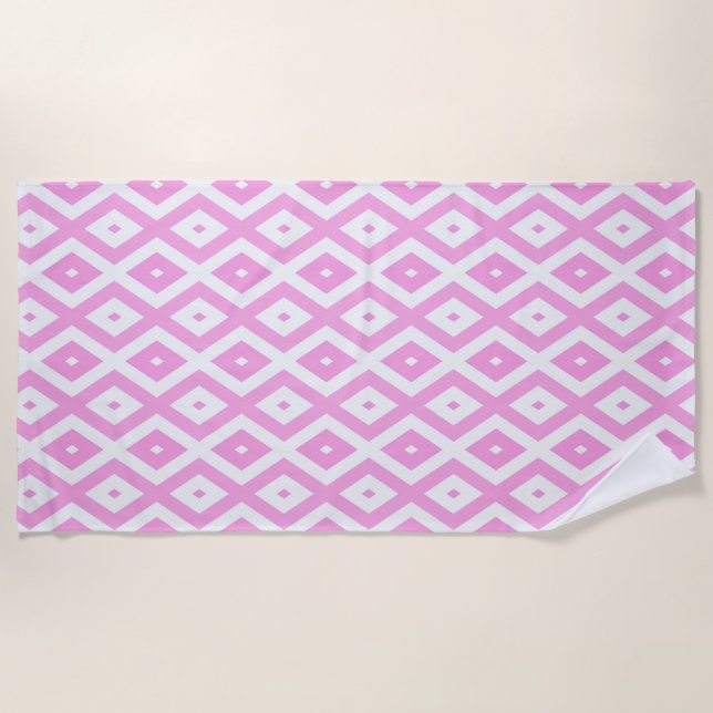 Serviette De Plage Motif en diamant rose et blanc (Devant)