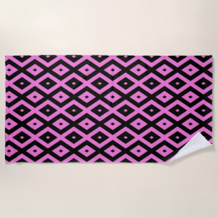 Serviette De Plage Motif en diamant rose et noir