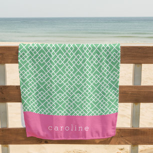 Serviette De Plage Motif en treillis de bambou rose et vert Personn