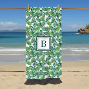 Serviette De Plage Motif Feuille de palme tropicale monogramme