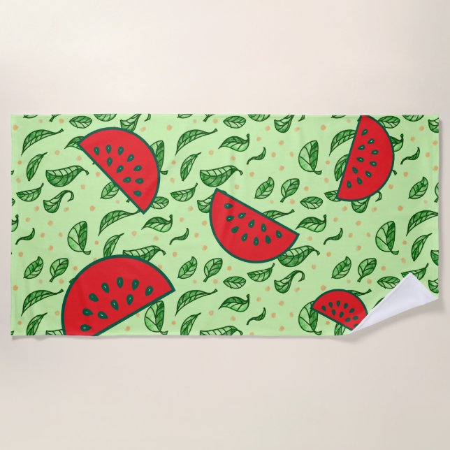 Serviette De Plage Motif feuille et pastèques (Devant)