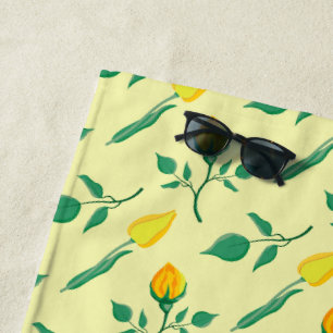 Serviette De Plage Motif floral avec rose jaune et fleurs de tulipe