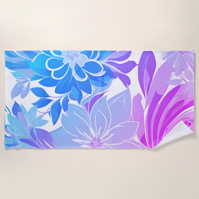 Serviette De Plage Motif floral, bleu et rose (Devant)