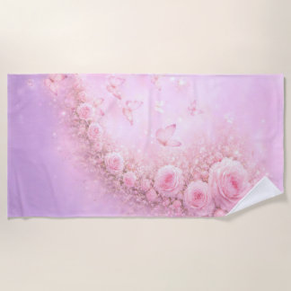 Serviette De Plage Motif floral doux – Roses roses tendres avec
