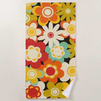 Serviette De Plage Motif floral mignon rétro coloré vif