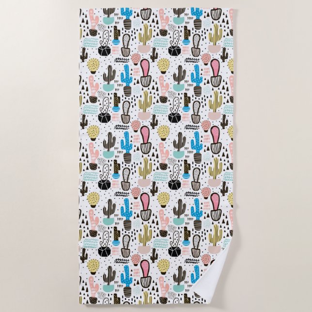 Serviette De Plage Motif géométrique de cactus moderne (Devant)