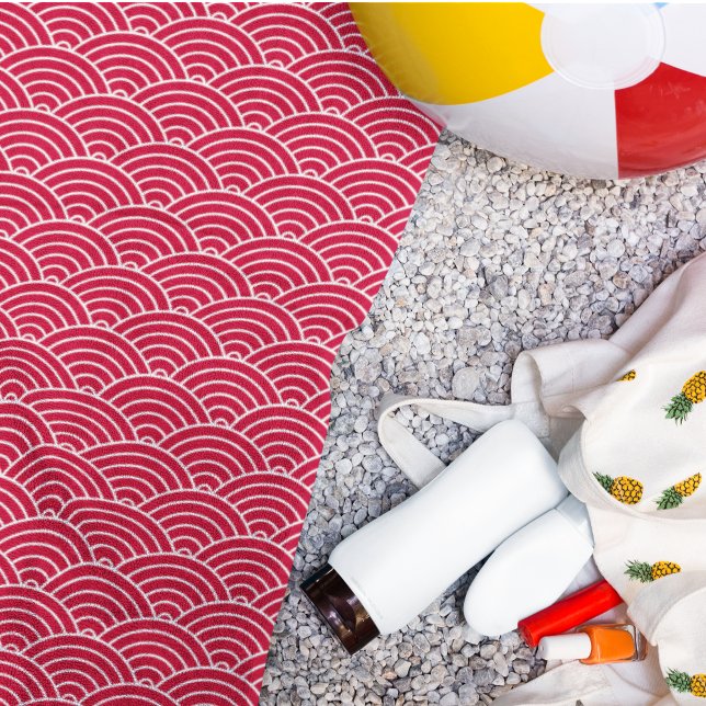 Serviette De Plage Motif géométrique moderne rouge japonais vague (Créateur téléchargé)