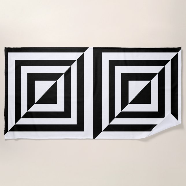 Serviette De Plage Motif géométrique noir et blanc (Devant)