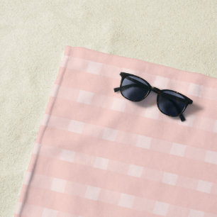 Serviette De Plage Motif Gingham Rose Pâle Et Pêche Pastel