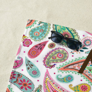 Serviette De Plage Motif girly multicolore boho paisley monogrammé Th