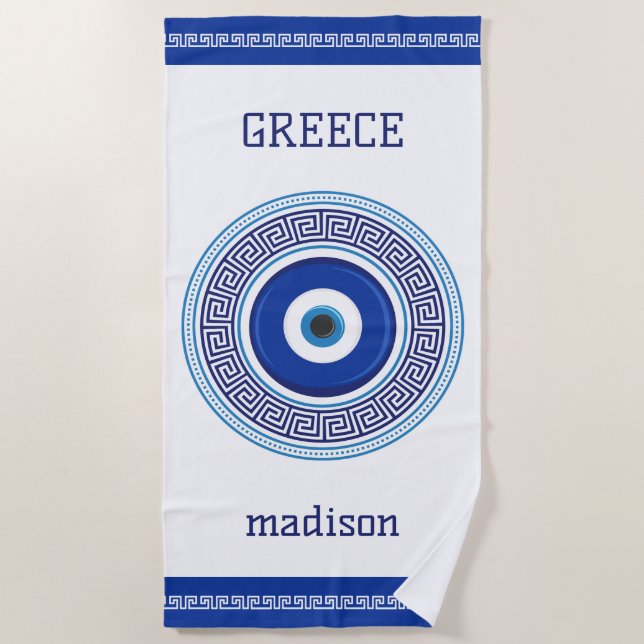 Serviette De Plage Motif grec mal oeil Nazar (Devant)