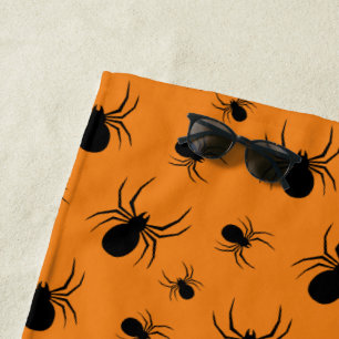 Serviette De Plage Motif Halloween araignées Noir et Orange