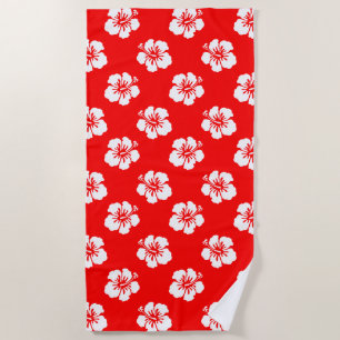 Serviette De Plage Motif Hawaïen Hibiscus Rouge et blanc