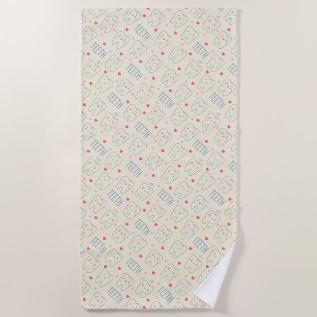 Serviette De Plage Motif heureux en pastel de dents (Devant)