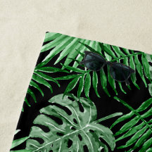 Motif Hip Retro Tropical Green Palm Leafs