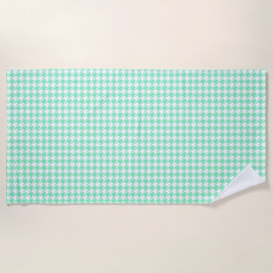 Serviette De Plage Motif Houndstooth Pepita White Mint classique