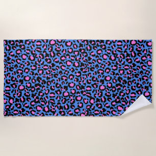 Serviette De Plage Motif léopard en framboise sur bleu électrique