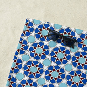 Serviette De Plage Motif marocain géométrique bleu oriental blanc