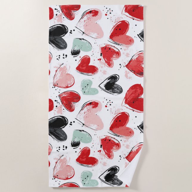 Serviette De Plage motif mignon avec coeur peint aquarelle (Devant)