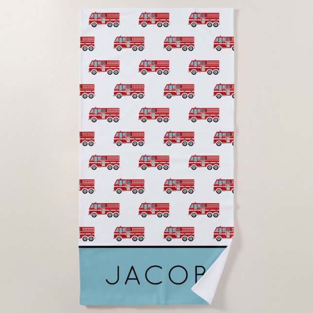 Serviette De Plage Motif moderne de camions-pompiers Enfants personna (Devant)