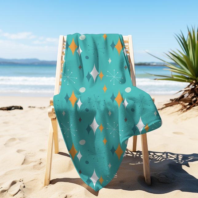 Serviette De Plage Motif moderne du milieu du siècle en Turquoise (Créateur téléchargé)