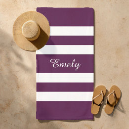 Serviette De Plage Motif moderne élégant violet stries Nom