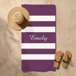 Serviette De Plage Motif moderne élégant violet stries Nom