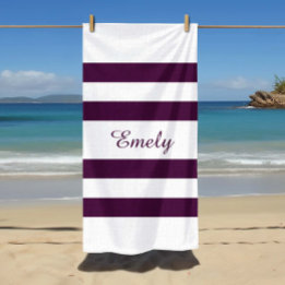 Serviette De Plage Motif moderne élégant violet stries Nom