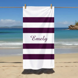 Serviette De Plage Motif moderne élégant violet stries Nom