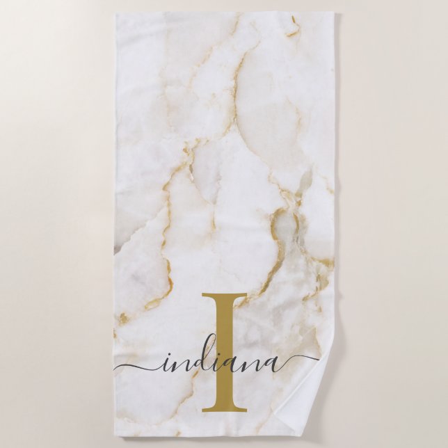 Serviette De Plage Motif moderne en marbre Monogramme Personnalisé (Devant)