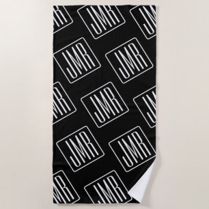 Serviette De Plage Motif monogramme moderne Noir & Blanc