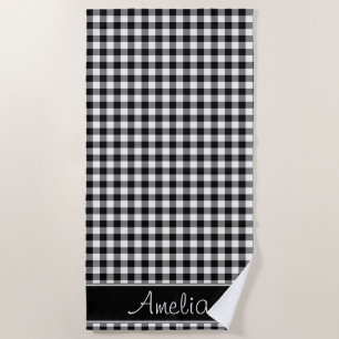 Serviette De Plage Motif noir et blanc de guingan personnalisé