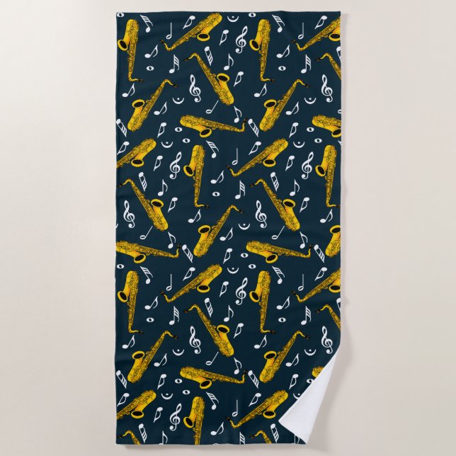 Serviette De Plage Motif note musique saxophone (Devant)
