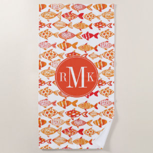 Serviette De Plage Motif orange lumineux de poissons d'aquarelle