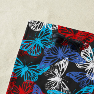 Serviette De Plage Motif papillon patriotique rouge blanc et bleu