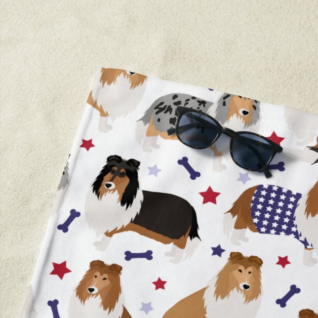 Serviette de plage Motif Patriotic Rough Collie (En situation)