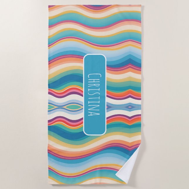 Serviette De Plage Motif personnalisé couleur vague (Devant)